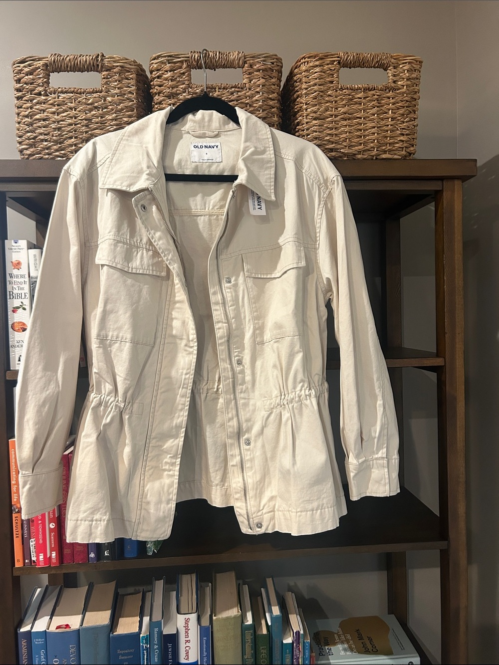 Old Navy Women's Light Cream Utility Jacket with Drawstring Waist